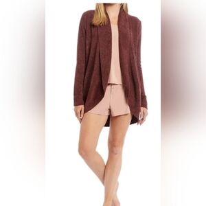 BAREFOOT DREAMS Cozy Chic Burgundy Open Cardigan | M